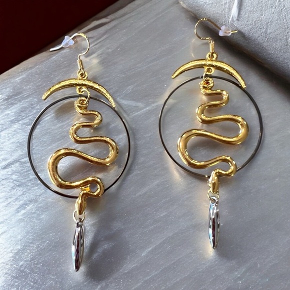 Chic Black, Gold, and Silver Toned Boho Snake Earrings Witchy - Picture 10 of 16